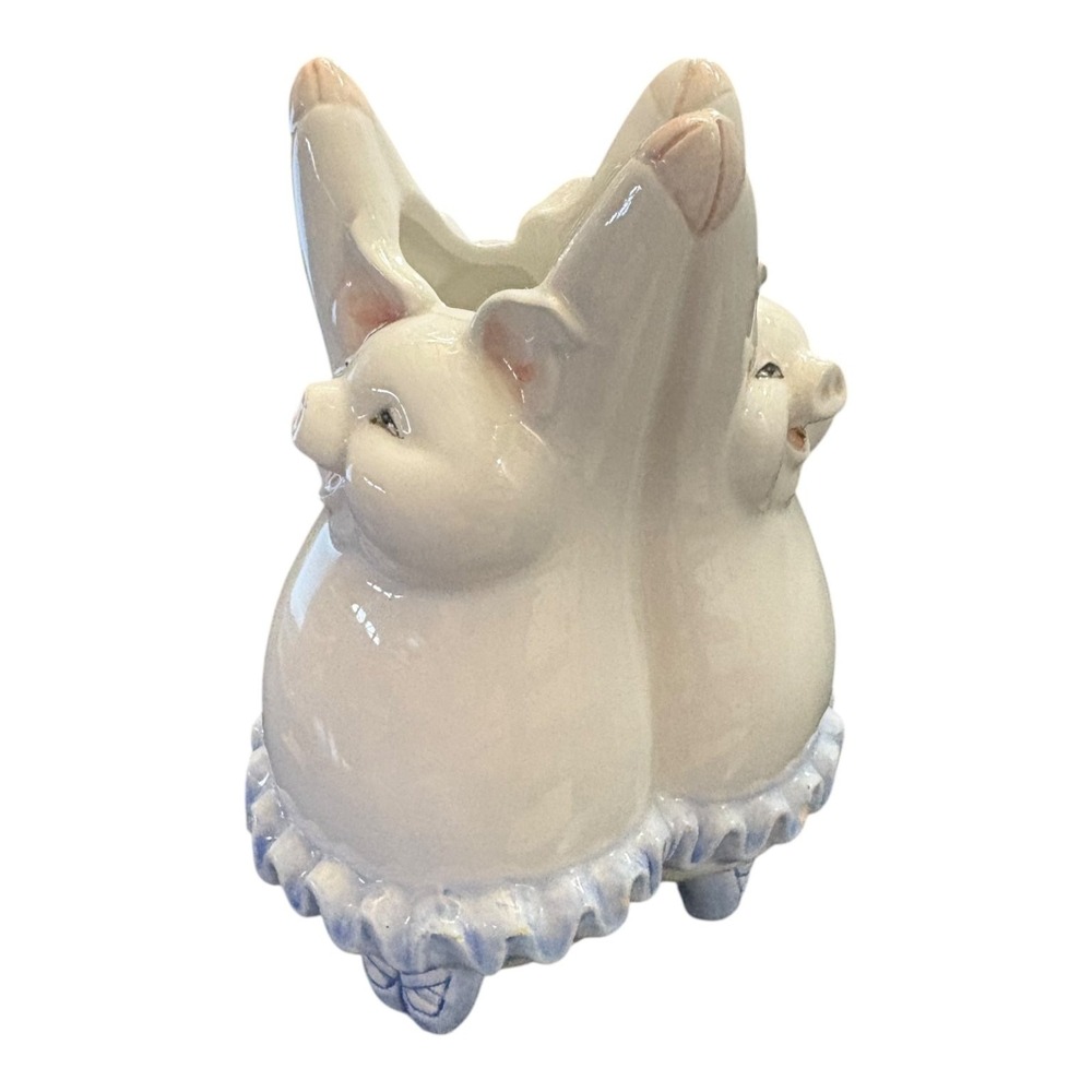 Fitz and Floyd Three Dancing Pigs Figurine Blue Ruffled Skirts 1984